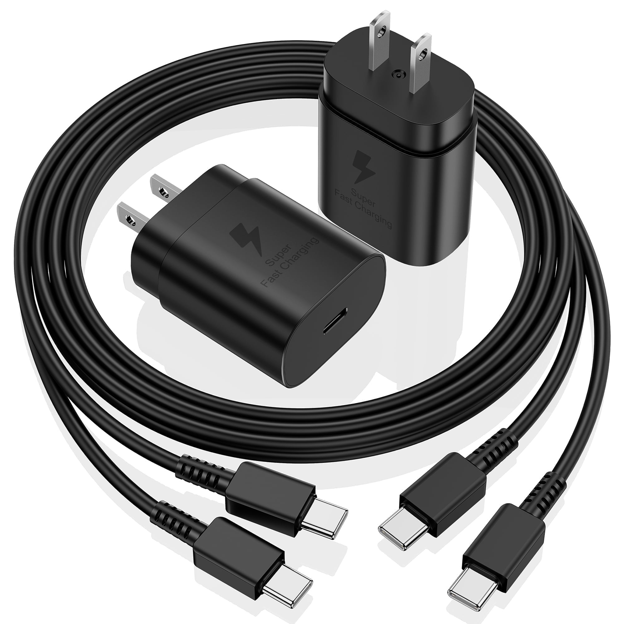 25W USB-C Fast Charger 2-Pack with 6ft Cable for Samsung Galaxy S24/S23/S22, Black